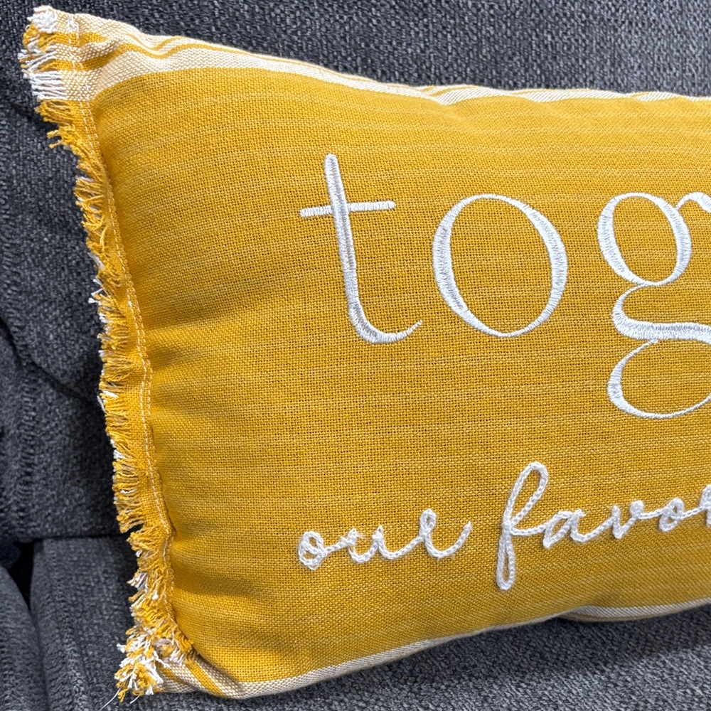 Beautiful New Yellow Decorative Pillow with White Text - Picture 2 of 4